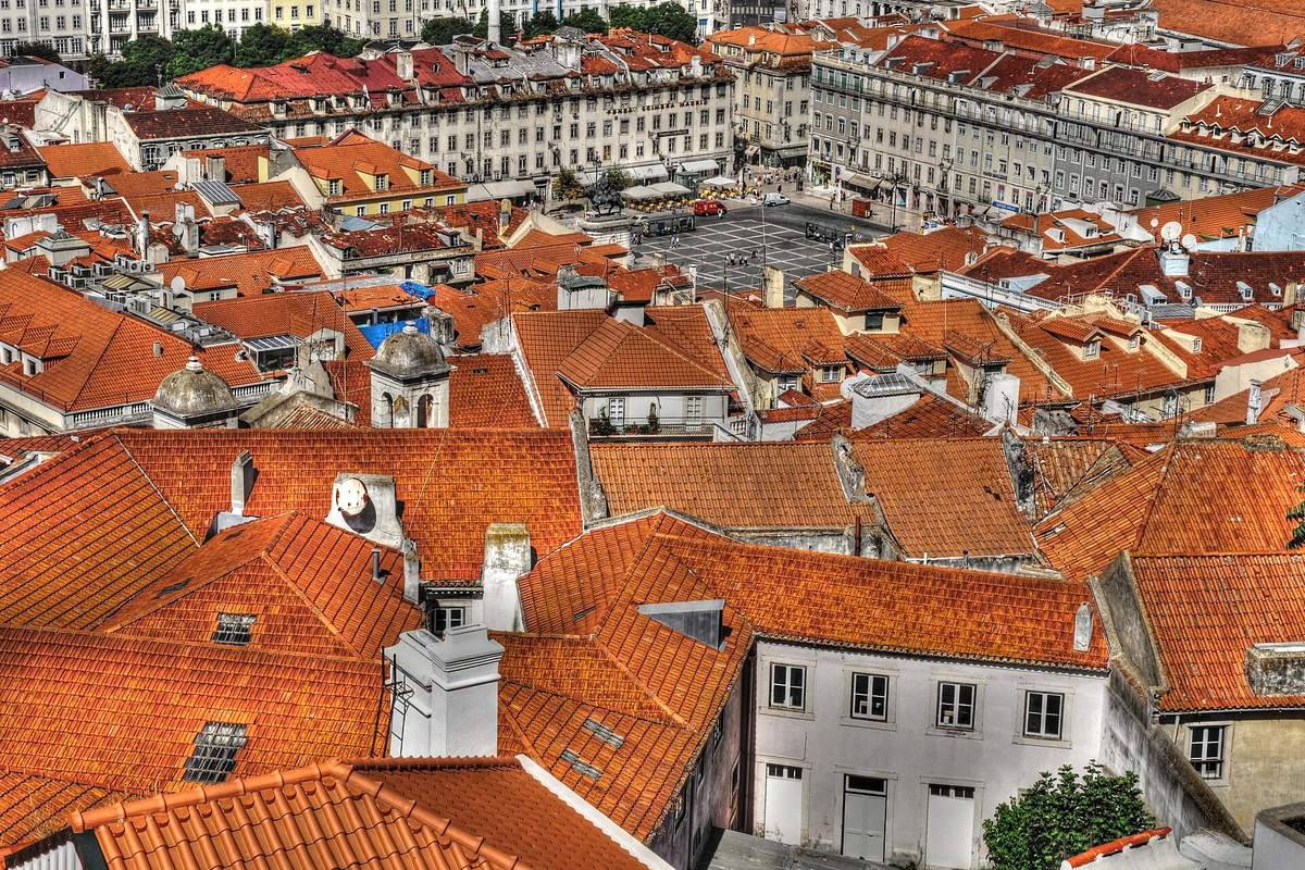 The Pombaline roofscape of Lisbon's Baixa seen from above